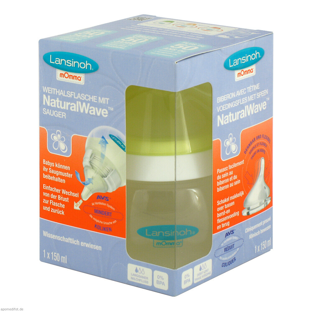 Lansinoh mOmma Weithalsflasche 150ml mit Sauger